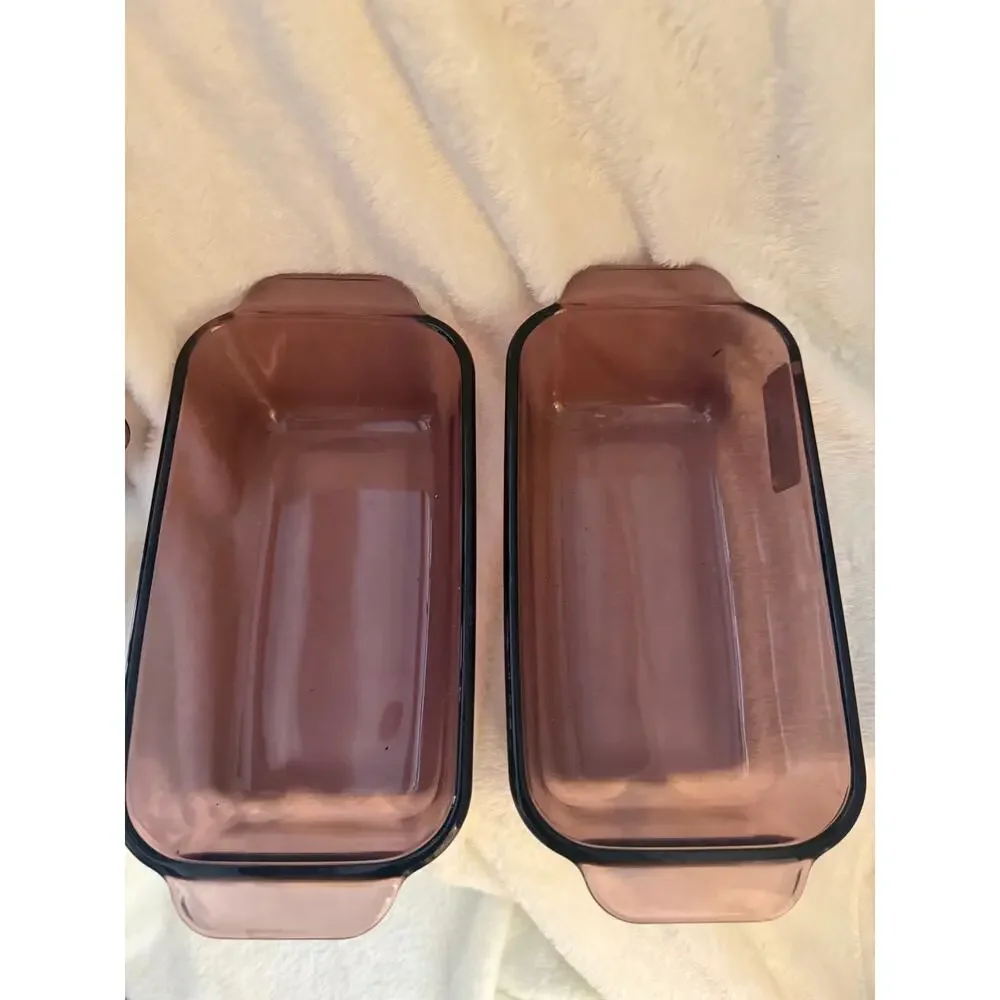 Set of 4 Vintage Pyrex Visions Cranberry Pie Plate Square Casserole 2 Loaf Pans